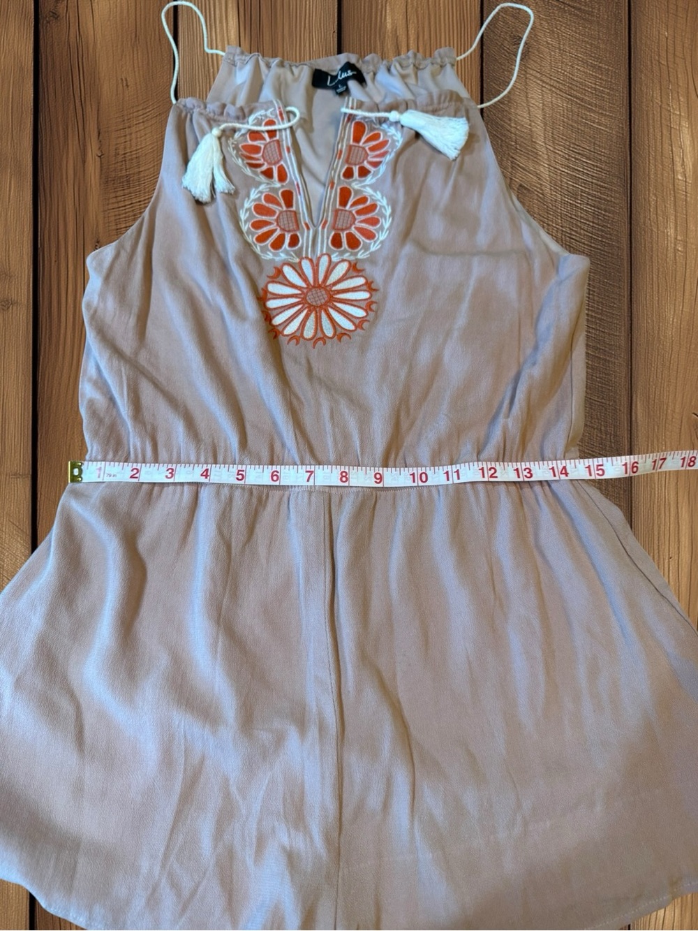 Lulus “Barcelona Beauty” Blush Pink Embroidered Tassel Boho Romper Size Large - Picture 7 of 14